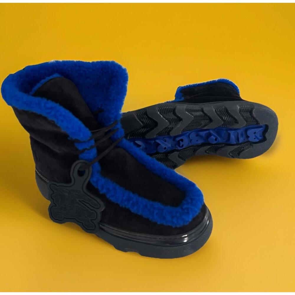 $1550 Burberry Mens Creeper Shearling Black Blue Winter Boots Size 42 /US 9 - Picture 3 of 16